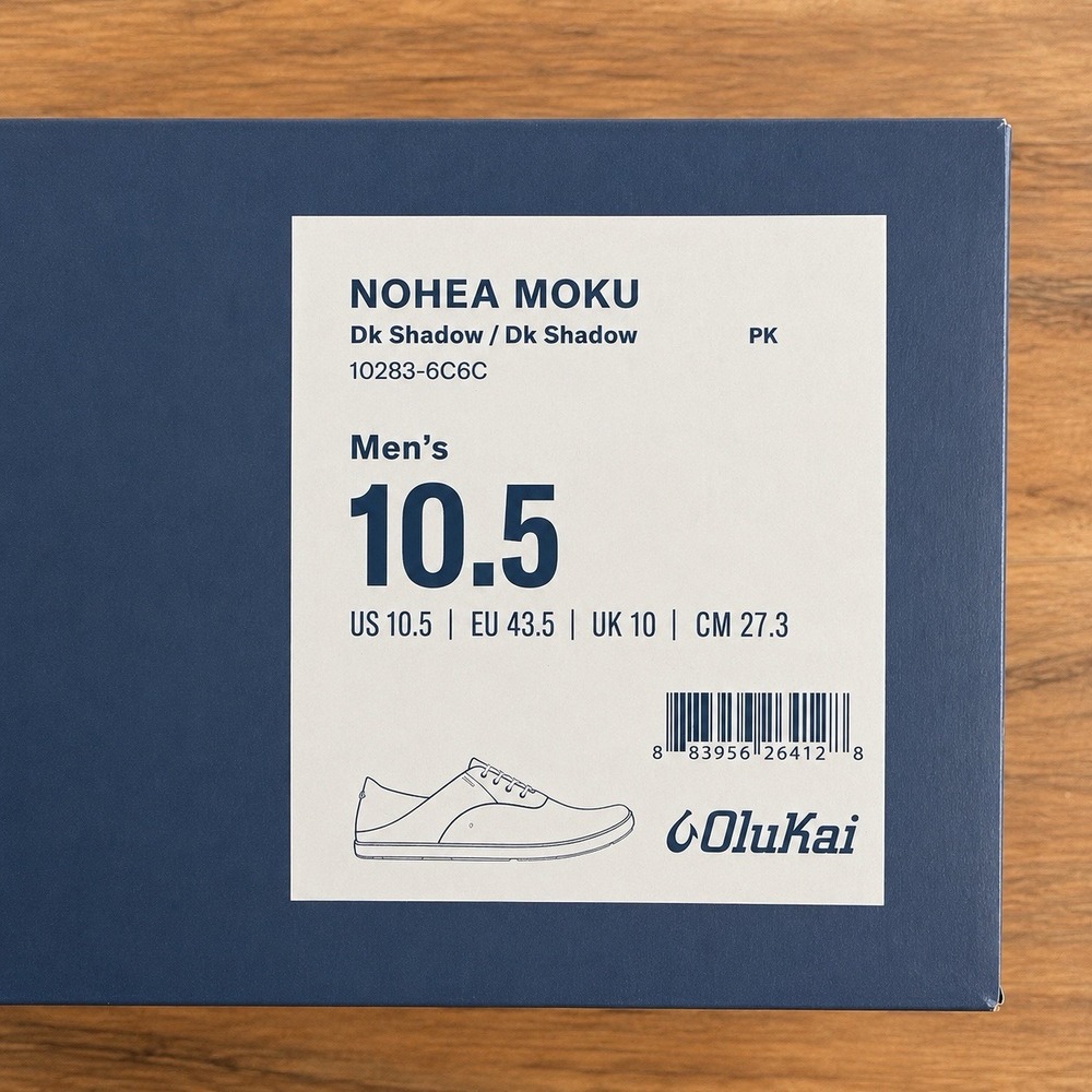 OluKai Nohea Moku Men's 10.5 Dark Shadow Casual Boat Shoes Sneakers NWT Box - Picture 11 of 11